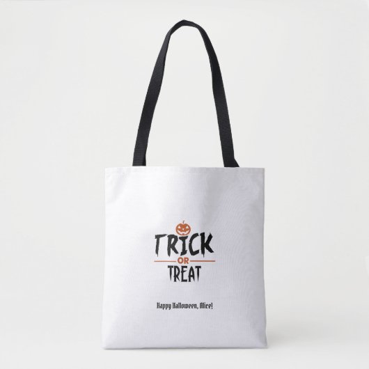 White Halloween Trick oder Treat Print Tasche (Vorderseite)
