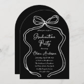 White Hand Drawn Bow & Script Graduation Party Einladung (Vorne/Hinten)