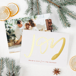 White Hand Lettered Joy Foto Gold Folien Feiertagskarte