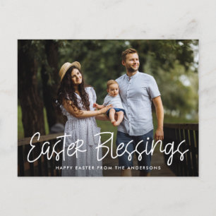 White Hand-Lettered Script Easter Blessings Photo Feiertagspostkarte