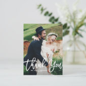 White Hand Lettering Foto Hochzeit Danke Postkarte (Stehend Vorderseite)