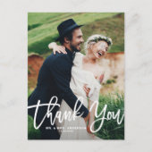 White Hand Lettering Foto Hochzeit Danke Postkarte (Vorderseite)