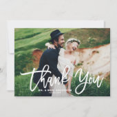 White Hand Letting Moderne Foto Hochzeit Dankeskarte (Vorderseite)