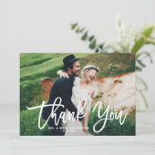 White Hand Letting Moderne Foto Hochzeit Dankeskarte (Stehend Vorderseite)