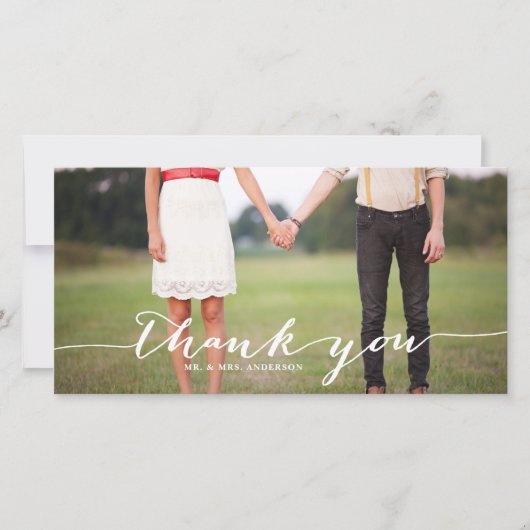 White Handwriting Script Wedding Danke Foto (Vorderseite)