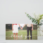 White Handwriting Script Wedding Danke Foto (Stehend Vorderseite)