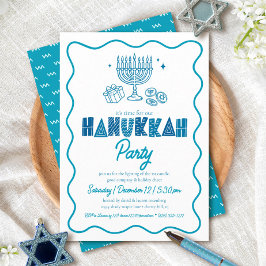 White Hanukkah Turquoise Typography Doodle Party Einladung