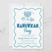 White Hanukkah Turquoise Typography Doodle Party Einladung (Vorderseite)
