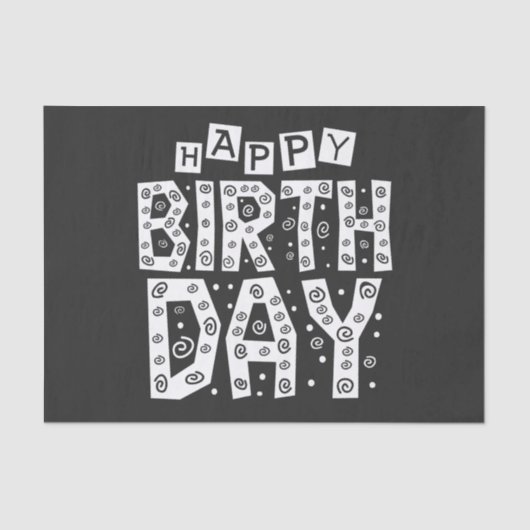 white happy birthday typography text seidenpapier (Vorderseite)