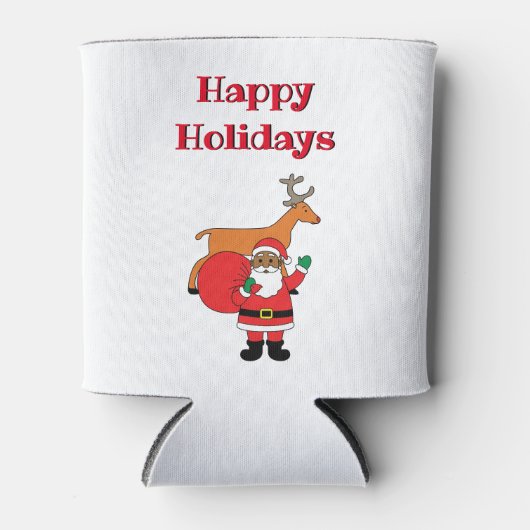White Happy Holidays Afrikanischer Weihnachtsmann Dosenkühler (Vorderseite)