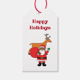 White Happy Holidays Afrikanischer Weihnachtsmann Geschenkanhänger