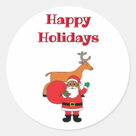 White Happy Holidays Afrikanischer Weihnachtsmann Runder Aufkleber