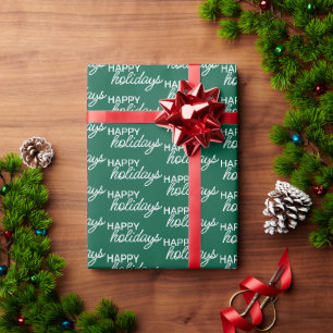 White Happy Holidays Wortart Muster auf Green Geschenkpapier