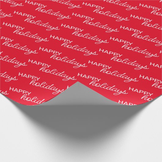 White Happy Holidays Wortart Muster auf Rot Geschenkpapier (Ecke)