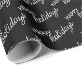 White Happy Holidays Wortart Muster auf schwarz Geschenkpapier (Rolleneckpunkt)