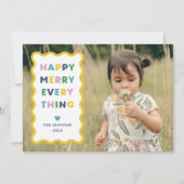 White Happy Merry Wavy Christmas Photo Card Einladung (Vorderseite)