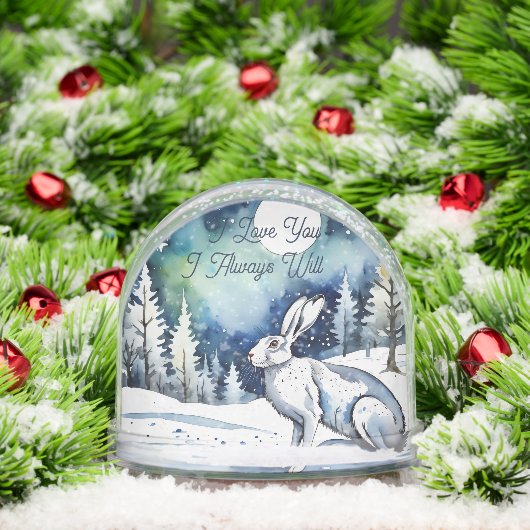 White Hare in the snow and pine trees, I Love You Schneekugeln (Weihnachten)