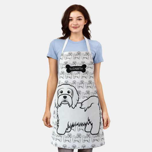 White Havanese Cartoon Dog Illustration & Name Schürze (Getragen)