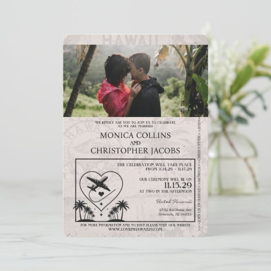 White Hawaii Pass Einladung zur Hochzeit (Stehend Vorderseite)