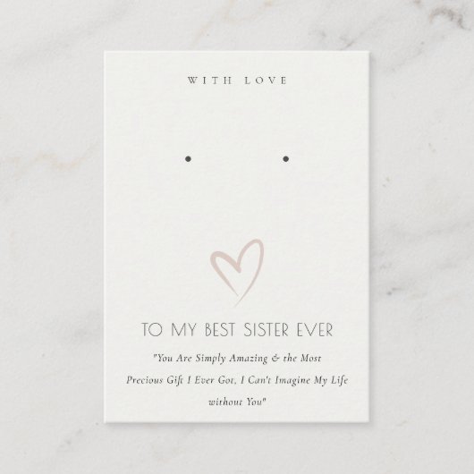 WHITE HEART BEST SISTER GIFT EARRING DISPLAY PLATZKARTE (Vorderseite)