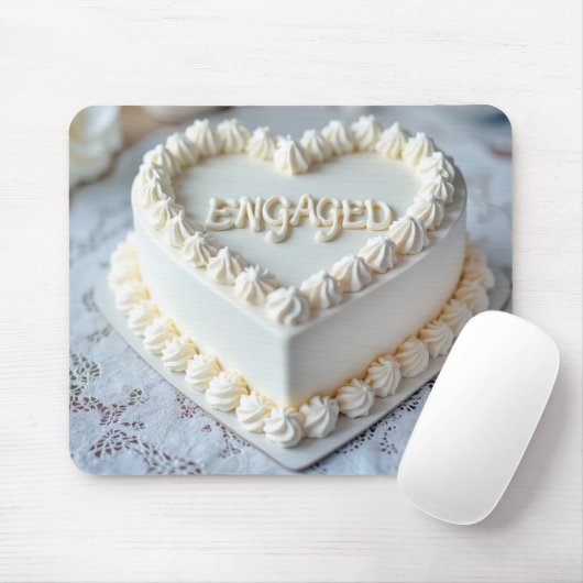 White Heart Cake For Engagement Mousepad (Mit Mouse)