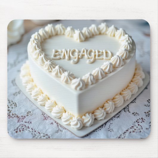White Heart Cake For Engagement Mousepad (Vorne)