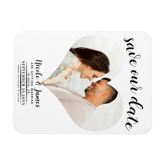 White Heart Foto Wedding Save the Date Magnet (Horizontal)