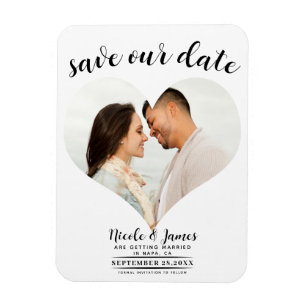White Heart Foto Wedding Save the Date Magnet