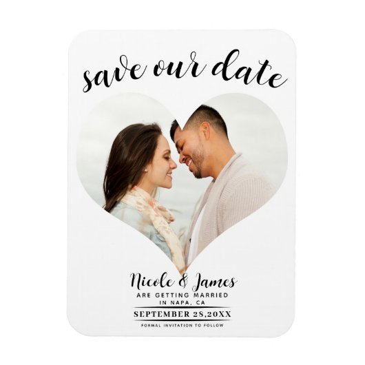 White Heart Foto Wedding Save the Date Magnet (Vertikal)