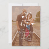 White Heart Script-Foto Save the Date Einladung (Vorderseite)