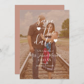 White Heart Script-Foto Save the Date Einladung (Vorne/Hinten)