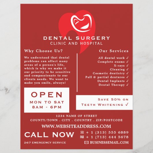 White Hearted Tooth Logo Dentistry, Dentist Advert Flyer (Vorne)