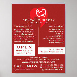 White Hearted Tooth Logo Dentistry, Dentist Advert Poster