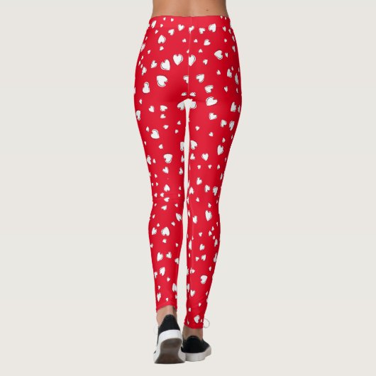White Hearts Floating Pattern on Red Leggings (Rückseite)