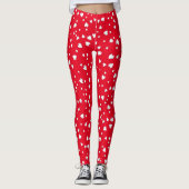 White  Hearts Floating Pattern on Red Leggings (Vorderseite)