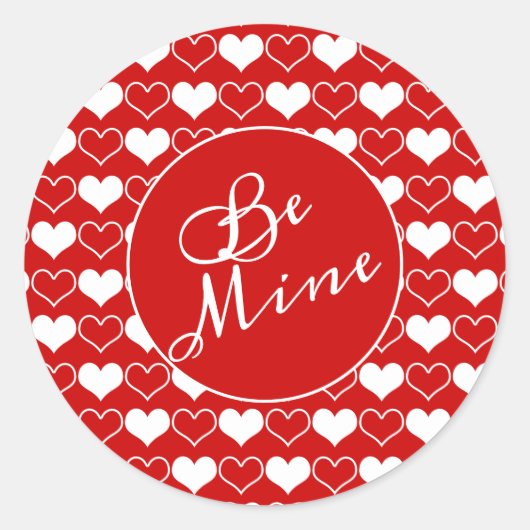 White Hearts on Red Be Mine Runder Aufkleber (Vorderseite)