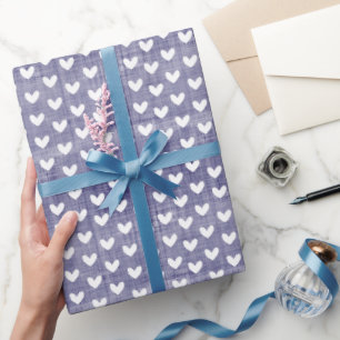 White Hearts über Navy Blue Linen Geschenkpapier