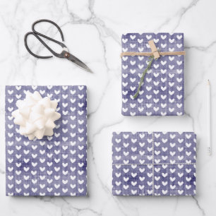 White Hearts über Navy Blue Linen Geschenkpapier Set