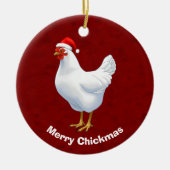 White Hen in Weihnachtsmannmütze Merry Chickmas Keramikornament (Vorne)