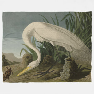 White Heron, Great Egret, Audubon Birds of America Fleecedecke