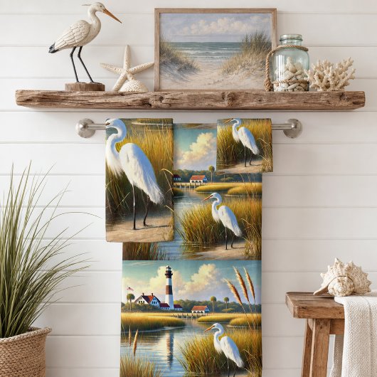 White Heron Marsh und Lighthouse Badetuch Set