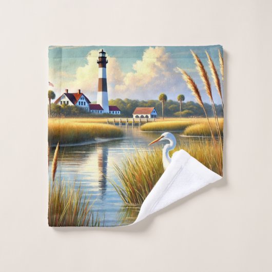 White Heron Marsh und Lighthouse Badetuch Set (Waschlappen)