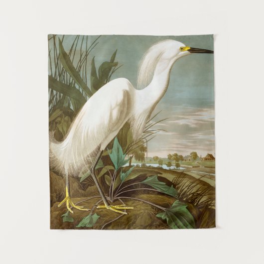 White Heron von John James Audubon Wandteppich (Vorderseite)