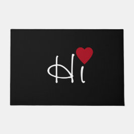 White Hi mit Dark Red Heart auf Black Fußmatte