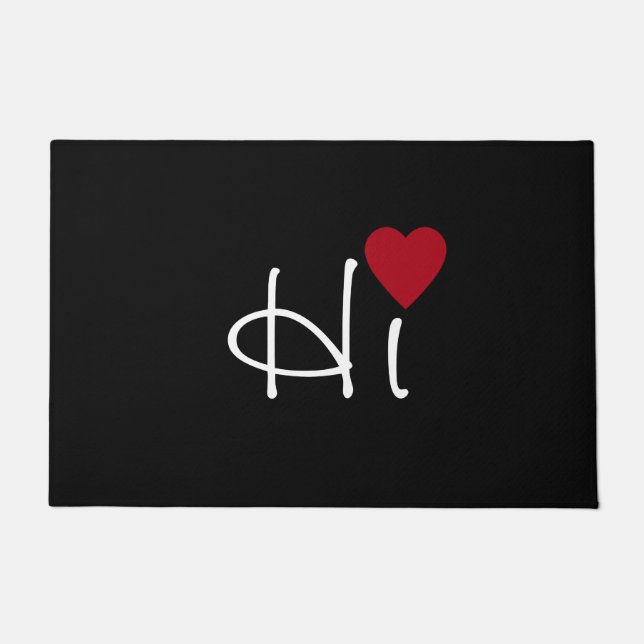 White Hi mit Dark Red Heart auf Black Fußmatte (Vorderseite)