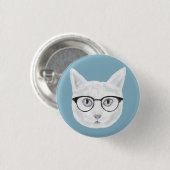 White Hipster Cat Wearing Brillen Button (Vorne & Hinten)