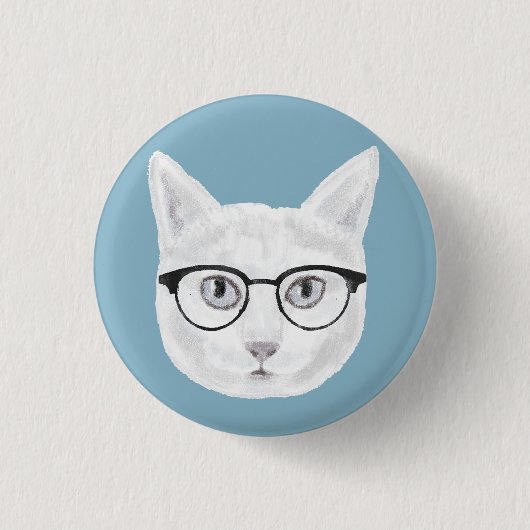 White Hipster Cat Wearing Brillen Button (Vorderseite)