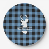 White Hirsche Kopf auf Blue Buffalo Kariert Paper  Pappteller (Vorderseite)