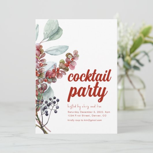 White Holiday Berries Feiertag Einladung (Stehend Vorderseite)