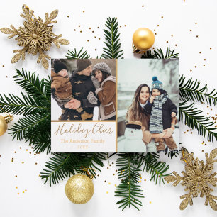 White Holiday Cheer Imitate Gold Foto Collage Feiertagskarte